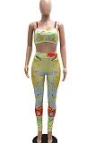 Green Sexy Women Fashion Printing Tight Condole Belt Skinny Backless Long Pants Sets CCY9198-3