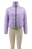 Light Purple Women Long Sleeve Cardigan Zipper Solid Color Keep Warm Down Jacket KZ2141-4