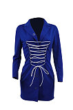 Blue Modest Wholesale Long Sleeve Lapel Neck Bandage Suits Jacket Dress HH8986-3