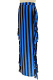 Blue Euramerican Women Stripe Printing Tassel Pencil Skirts AL188-4
