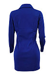Blue Modest Wholesale Long Sleeve Lapel Neck Bandage Suits Jacket Dress HH8986-3