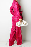 Red Autumn Winter Digital Printing Long Sleeve Cardigan Shirts With Beltband Wide Leg Jumpsuits ARM8309-1