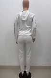 White Wholesale Newest Letter Printing Long Sleeve Loose Hoodie Ankle Banded Pants Sport Sets HT6078-1