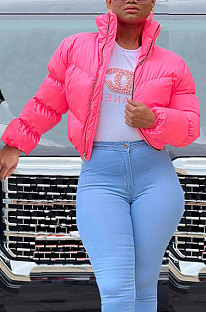 Pink Women Long Sleeve Cardigan Zipper Solid Color Keep Warm Down Jacket KZ2141-2