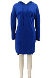Dark Blue Autumn Winter Lady Loose Long Sleeve Solid Color Round Collar Irregular Mini Dress KZ2140-4