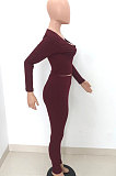 Apricot Simple Ribber Long Sleeve V Neck Tops Pencil Pants Solid Color Sets HT6075-4