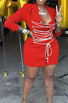 Red Modest Wholesale Long Sleeve Lapel Neck Bandage Suits Jacket Dress HH8986-2