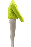 Neon Green Women Long Sleeve Cardigan Zipper Solid Color Keep Warm Down Jacket KZ2141-3