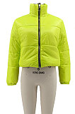 Neon Green Women Long Sleeve Cardigan Zipper Solid Color Keep Warm Down Jacket KZ2141-3