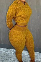 Yellow Whoelsale Sport Long Sleeve Hoodie Sweat Pants Solid Color Casual Sets X9327-1