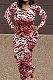 Red Women Round Collar Long Sleeve Printing Tight Sexy Loose Waist Long Dress KZ2142-1