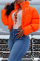 Orange Women Long Sleeve Cardigan Zipper Solid Color Keep Warm Down Jacket KZ2141-1