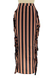 Rose Red Euramerican Women Stripe Printing Tassel Pencil Skirts AL188-6