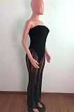 Black Sexy Night Club Lace See-Through Strapelss Collect Waist Jumpsuits QZ3326