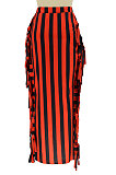 Rose Red Euramerican Women Stripe Printing Tassel Pencil Skirts AL188-6