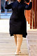 Black Autumn Winter Lady Loose Long Sleeve Solid Color Round Collar Irregular Mini Dress KZ2140-3