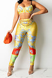 Pink Sexy Women Fashion Printing Tight Condole Belt Skinny Backless Long Pants Sets CCY9198-2