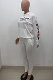 White Wholesale Newest Letter Printing Long Sleeve Loose Hoodie Ankle Banded Pants Sport Sets HT6078-1
