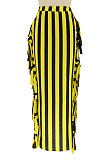Yellow Euramerican Women Stripe Printing Tassel Pencil Skirts AL188-5