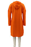 Orange Autumn Winter Lady Loose Long Sleeve Solid Color Round Collar Irregular Mini Dress KZ2140-1