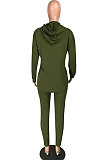 Drak Green Cotton Blend Casual Long Sleeve Slit Hoodie Pencil Pants Slim Fitting Sets HH8942-3
