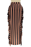 Apricot Euramerican Women Stripe Printing Tassel Pencil Skirts AL188-3