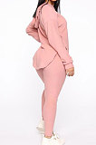 Pink Cotton Blend Casual Long Sleeve Slit Hoodie Pencil Pants Slim Fitting Sets HH8942-2