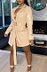 Apricot Fashion Winter Thicken PU Long Sleeve Lapel Neck With Beltband Dress QZ3327-2