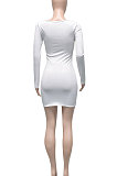 Black Women Long Sleeve Autumn Ribber Eyelet Tied Solid Color Bodycon Mini Dress Q965-3