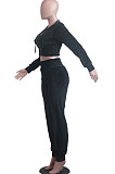 Khaki Casual Velvet Pure Color Long Sleeve Zip Front Hoodie High Waist Elasticbelt Sweat Pants Sets SY8826-3