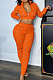 Orange Women Autumn Hole Zipper Tops Coat Pure Color Mid Waist Pants Sets Q964-2