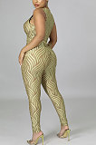 Black Trendy Sexy Printing Sleeveless Hollow Out Tight Skinny Mid Waist Bodycon Jumpsuits CCY9236-2