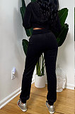 Black Casual Velvet Pure Color Long Sleeve Zip Front Hoodie High Waist Elasticbelt Sweat Pants Sets SY8826-4