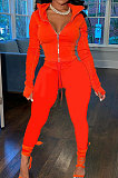Orange Wholesale Pure Color Long Sleeve Zip Front Tops Trousers Slim Fitting Sport Sets TC043-2