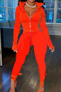 Red Wholesale Pure Color Long Sleeve Zip Front Tops Trousers Slim Fitting Sport Sets TC043-8