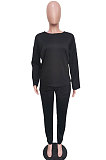 Black Simple Wholesale Long Sleeve Round Neck T-Shirts Trousers Solid Color Sets BBN202-4