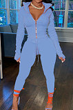 Orange Wholesale Pure Color Long Sleeve Zip Front Tops Trousers Slim Fitting Sport Sets TC043-2