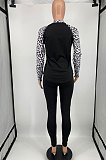 Red Cotton Blend Leopard Print Spliced Long Sleeve Round Neck T-Shirts Pencil Pants Sport Sets YM220-1