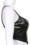Brown Sports PU Leather Vest Slim Condole Belt Sexy Top HLR00976-3