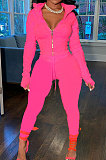 Pink Wholesale Pure Color Long Sleeve Zip Front Tops Trousers Slim Fitting Sport Sets TC043-7