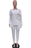 Grey Simple Wholesale Long Sleeve Round Neck T-Shirts Trousers Solid Color Sets BBN202-7