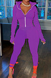 Drak Purple Wholesale Pure Color Long Sleeve Zip Front Tops Trousers Slim Fitting Sport Sets TC043-3