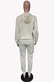 Beige Casual Autumn Winter Letter Printing Long Sleeve Hoodie Sweat Pants Sets TC042-1