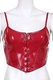 Red Sports PU Leather Vest Slim Condole Belt Sexy Top HLR00976-1