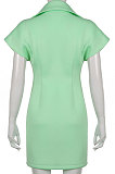 Green Women Stand Collar High Waist Warm Solid Mini Dress HLR19374