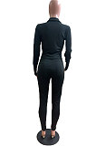 Pink Wholesale Pure Color Long Sleeve Zip Front Tops Trousers Slim Fitting Sport Sets TC043-7