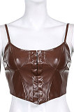 Black Sports PU Leather Vest Slim Condole Belt Sexy Top HLR00976-2