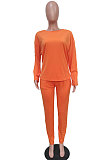 Orange Simple Wholesale Long Sleeve Round Neck T-Shirts Trousers Solid Color Sets BBN202-3