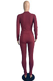 Brown Wholesale Newest Ribber Long Sleeve O Neck T-Shirts Bodycon Pants Slim Fitting Solid Color Sets TC095-4