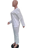 White Simple Wholesale Long Sleeve Round Neck T-Shirts Trousers Solid Color Sets BBN202-2